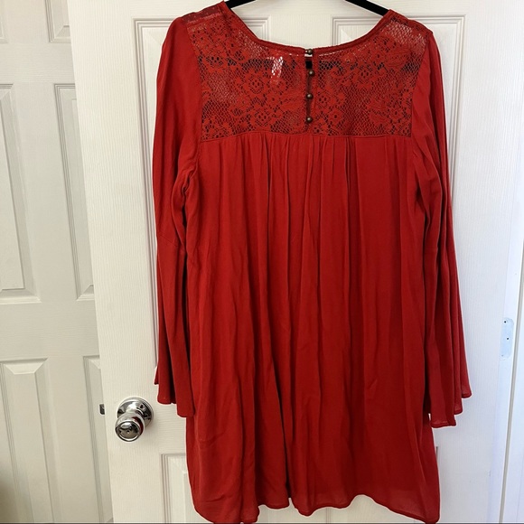 Xhilaration Bohemian Flowy Dress Long Sleeve XL Rust - Picture 3 of 6